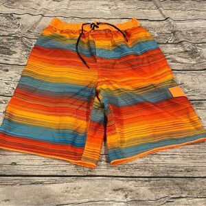 Men’s Nike Board Short Style Swim Trunks; Orange Stripes; size Large